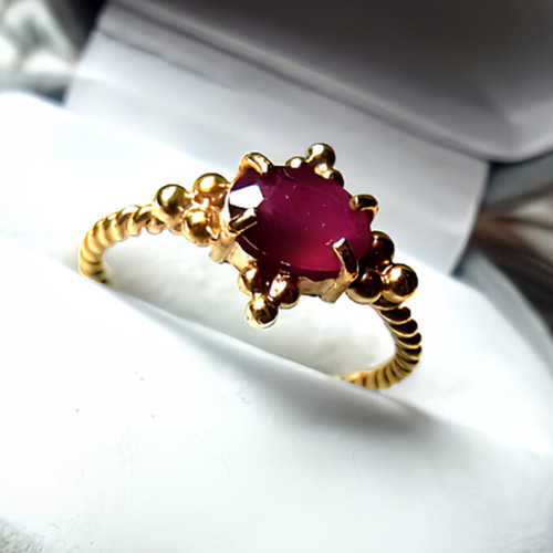 遺品整理 指輪 ルビー風 18K ルビーのアンティーク風粒金リング 指輪・リング Luciole