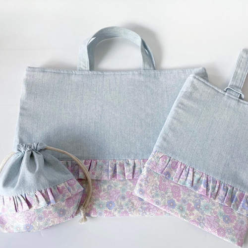 ℳ.♡  フリル付きレッスンバッグ マーガレット 花 レッスンバッグ キルティング フラワーランド 小花柄 お花と