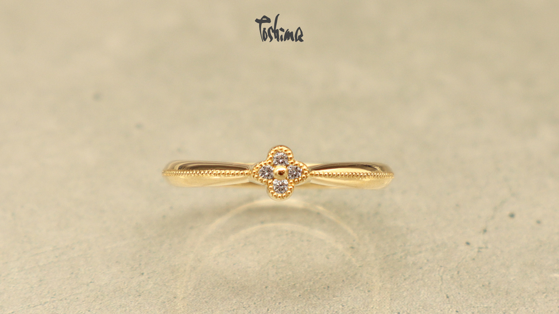 四つ葉ミルグレインリング　プラチナK10K18ゴールド