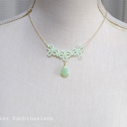 梭織蕾絲大水滴捷克珠項鍊&lt;仙女綠&gt; 第3張的照片