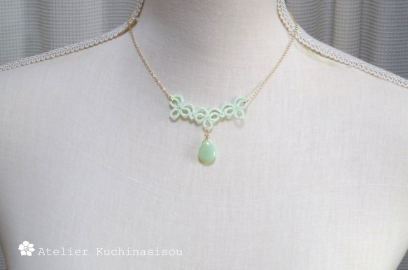 梭織蕾絲大水滴捷克珠項鍊&lt;仙女綠&gt; 第3張的照片