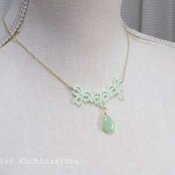 梭織蕾絲大水滴捷克珠項鍊&lt;仙女綠&gt; 第4張的照片