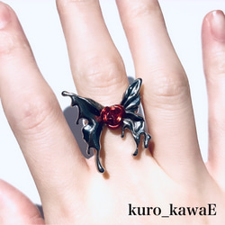 融化蝴蝶戒指/玫瑰銀戒指 哥德龐克地雷戒指 最喜歡的顏色次文化 第9張的照片