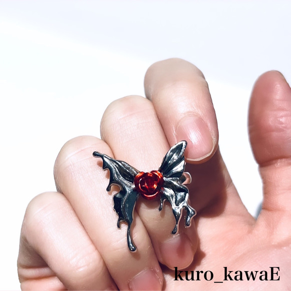 融化蝴蝶戒指/玫瑰銀戒指 哥德龐克地雷戒指 最喜歡的顏色次文化 第10張的照片