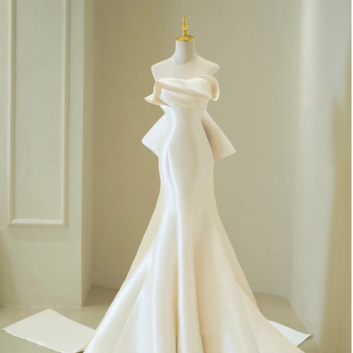 上品！マーメイドライン オフショルダー ロングトレーン 演奏会/音楽会  