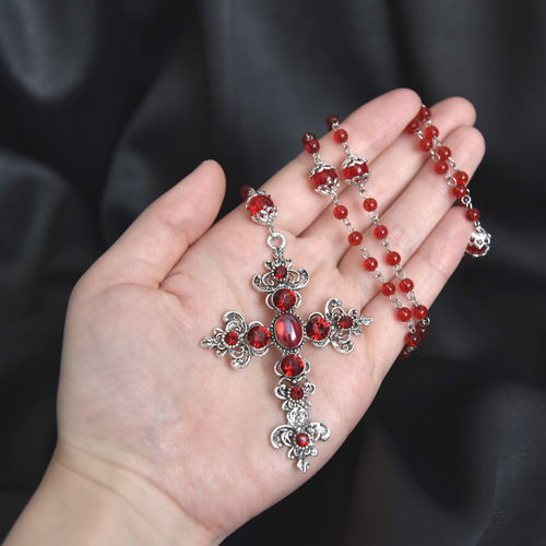 JOKER　＿＿＿＿＿銀線細工 ロザリオ フィリグリー十字架 /K082 聖ベネディクトと不思議のメダイのクロス＊スモーキークォーツの