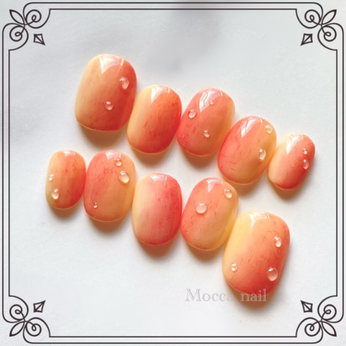009】桃皮 しずく 桃ネイル フルーツネイル うるうる ちゅるん  