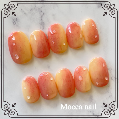 009】桃皮 しずく 桃ネイル フルーツネイル うるうる ちゅるん  