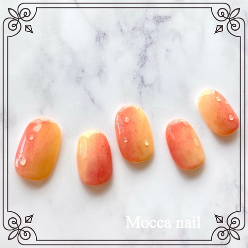 009】桃皮 しずく 桃ネイル フルーツネイル うるうる ちゅるん  