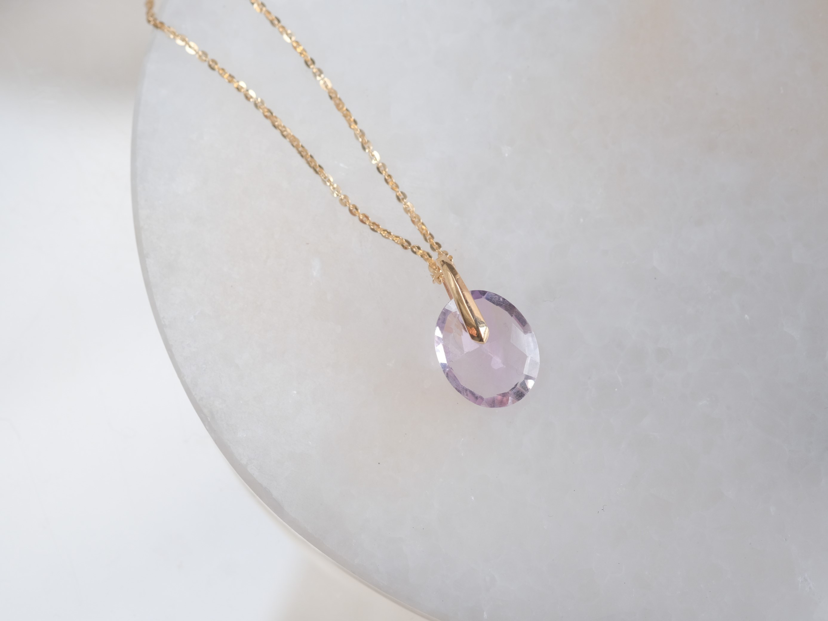 K10YG　Amethyst charmピンクアメジスト　天然石ネックレスチャーム　パープル