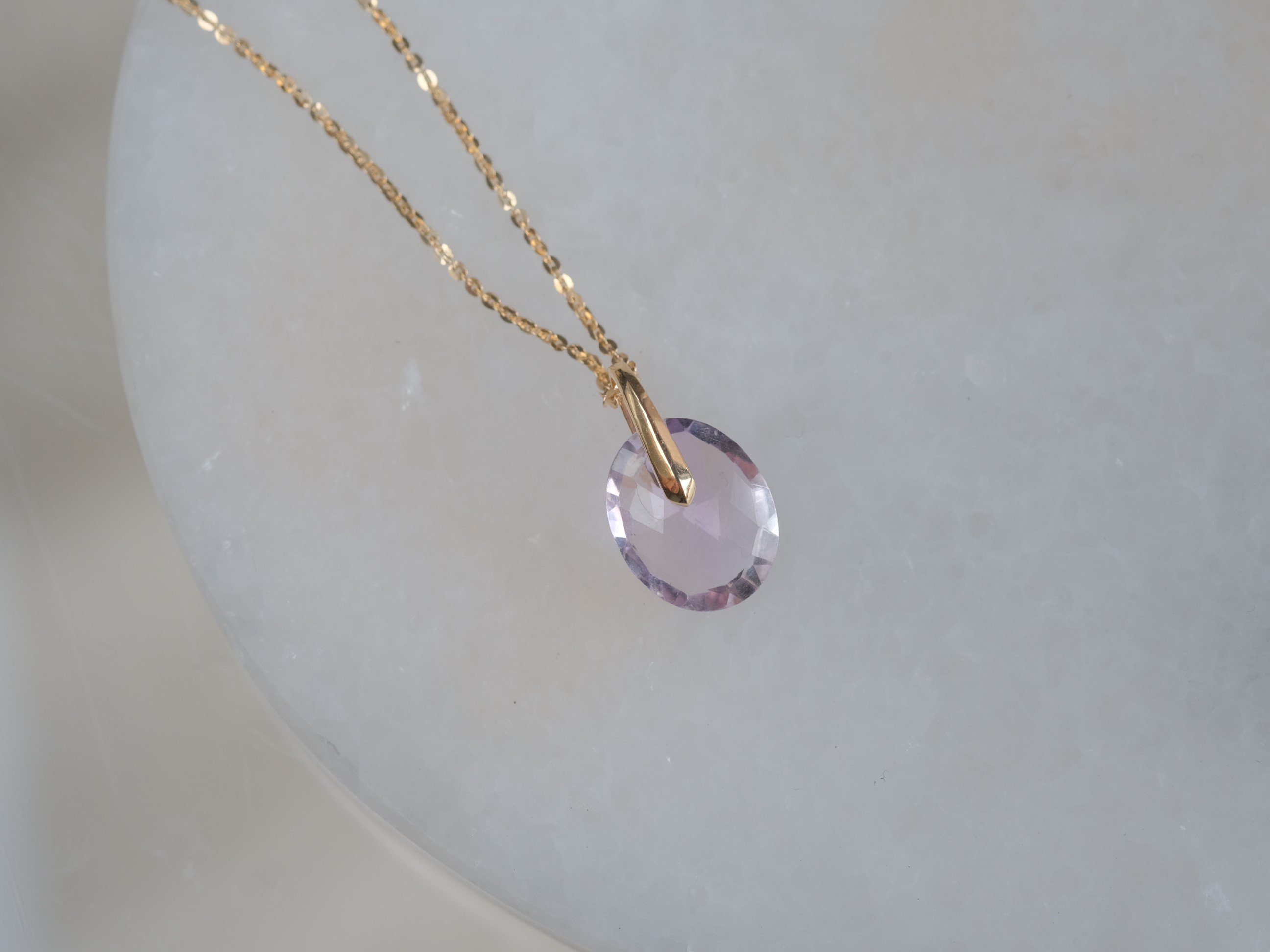 K10YG　Amethyst charmピンクアメジスト　天然石ネックレスチャーム　パープル