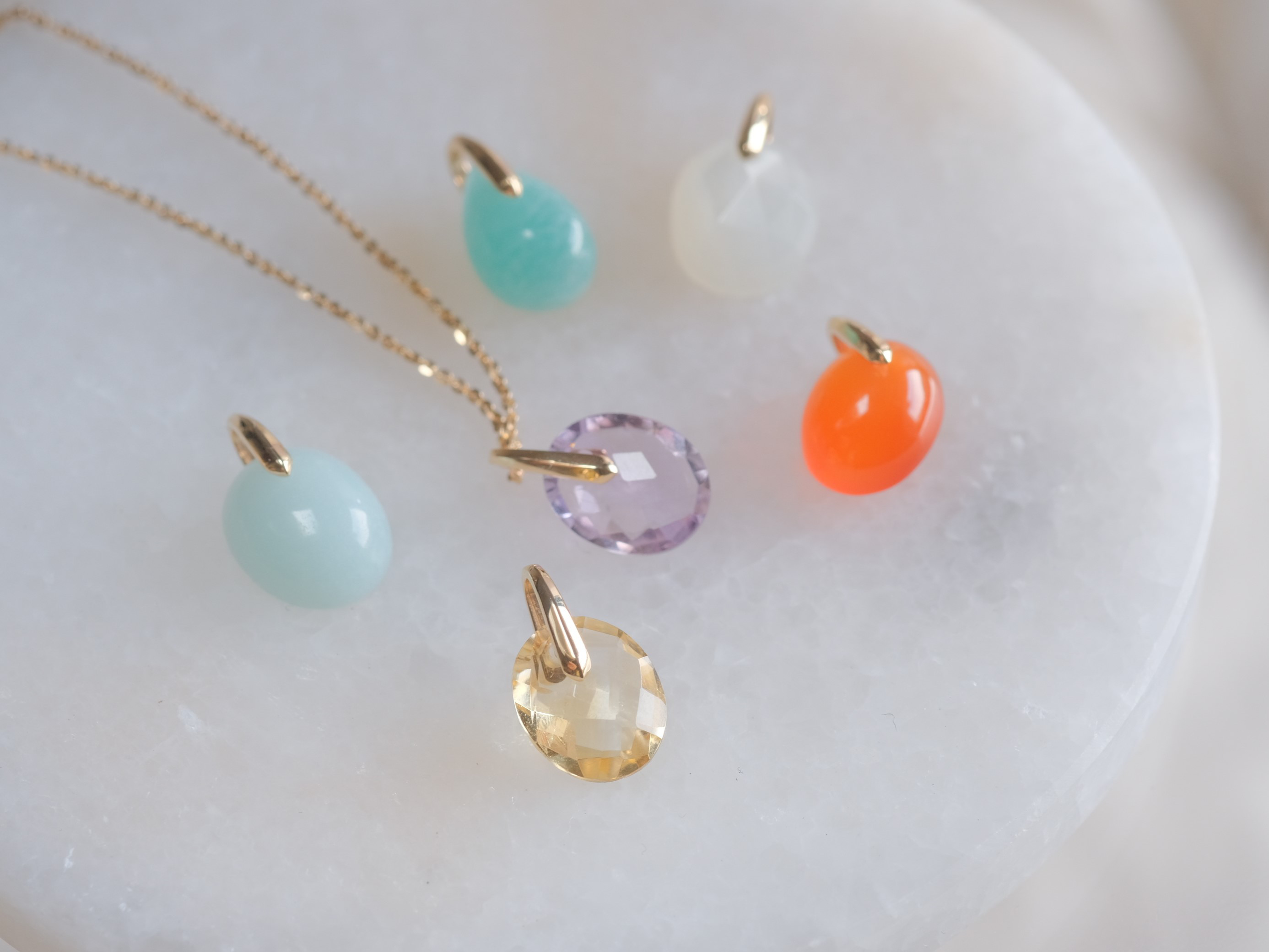 K10YG　Amethyst charmピンクアメジスト　天然石ネックレスチャーム　パープル