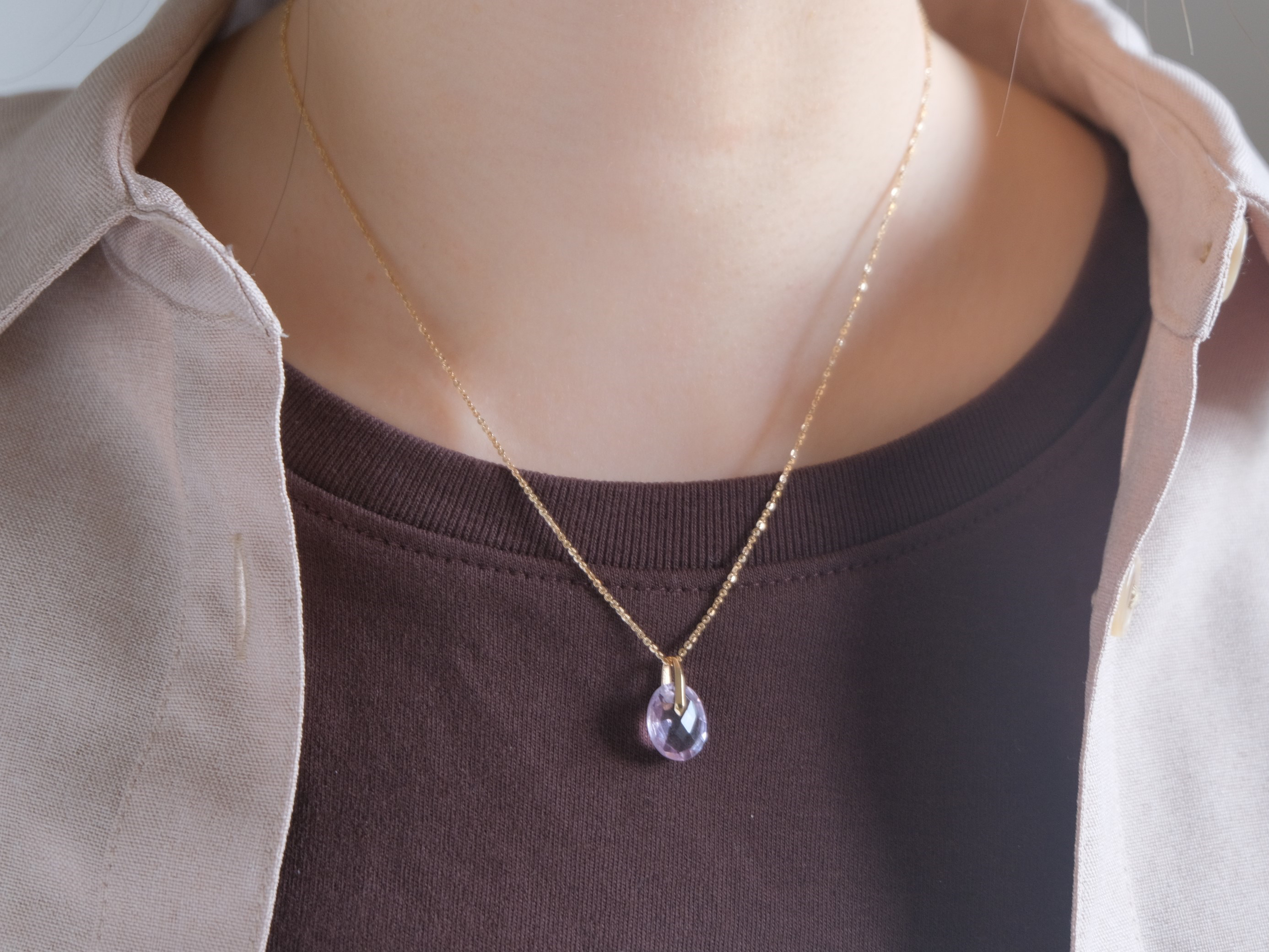 K10YG　Amethyst charmピンクアメジスト　天然石ネックレスチャーム　パープル