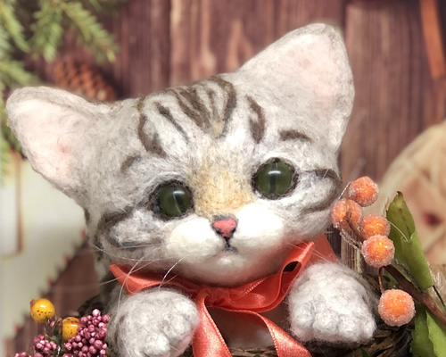 羊毛フェルト　ネコちゃん　サバトラ猫ちゃん　夏　置物　こりさま専用ページ 羊毛フェルト ネコちゃん サバトラ猫ちゃん 夏 置物 こりさま