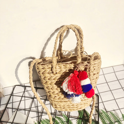 【受注制作】かごバッグ ショルダー ラタン柳の蔓 ハンド手作りバッグ ビーチバッグ サマー 旅行 編みバッグ 3枚目の画像