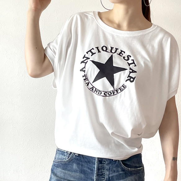 ★アンティークスターTシャツ★カフェロゴ風ドルマンスリーブTシャツ 15枚目の画像