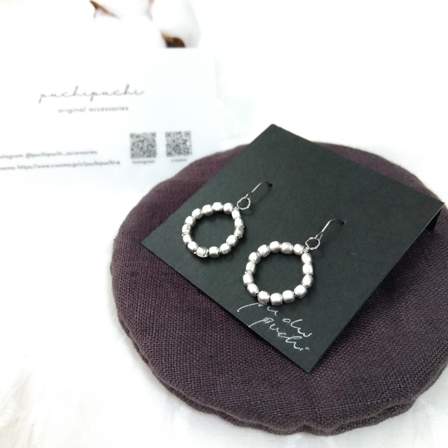 【通販激安】 ミナペルホネンタンバリン風 シルバーサークルピアス アクセサリー