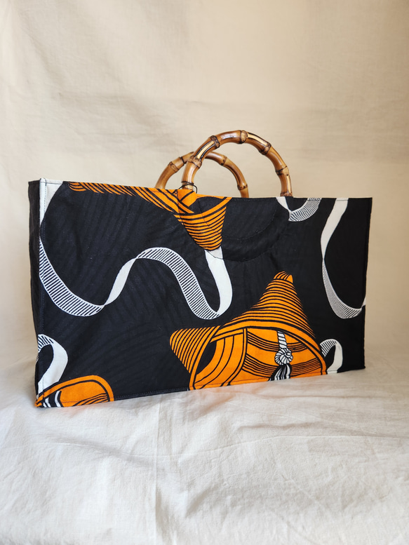 アフリカ布で作ったバンブートートバッグ 1枚目の画像