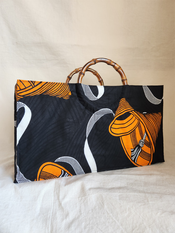 アフリカ布で作ったバンブートートバッグ 2枚目の画像