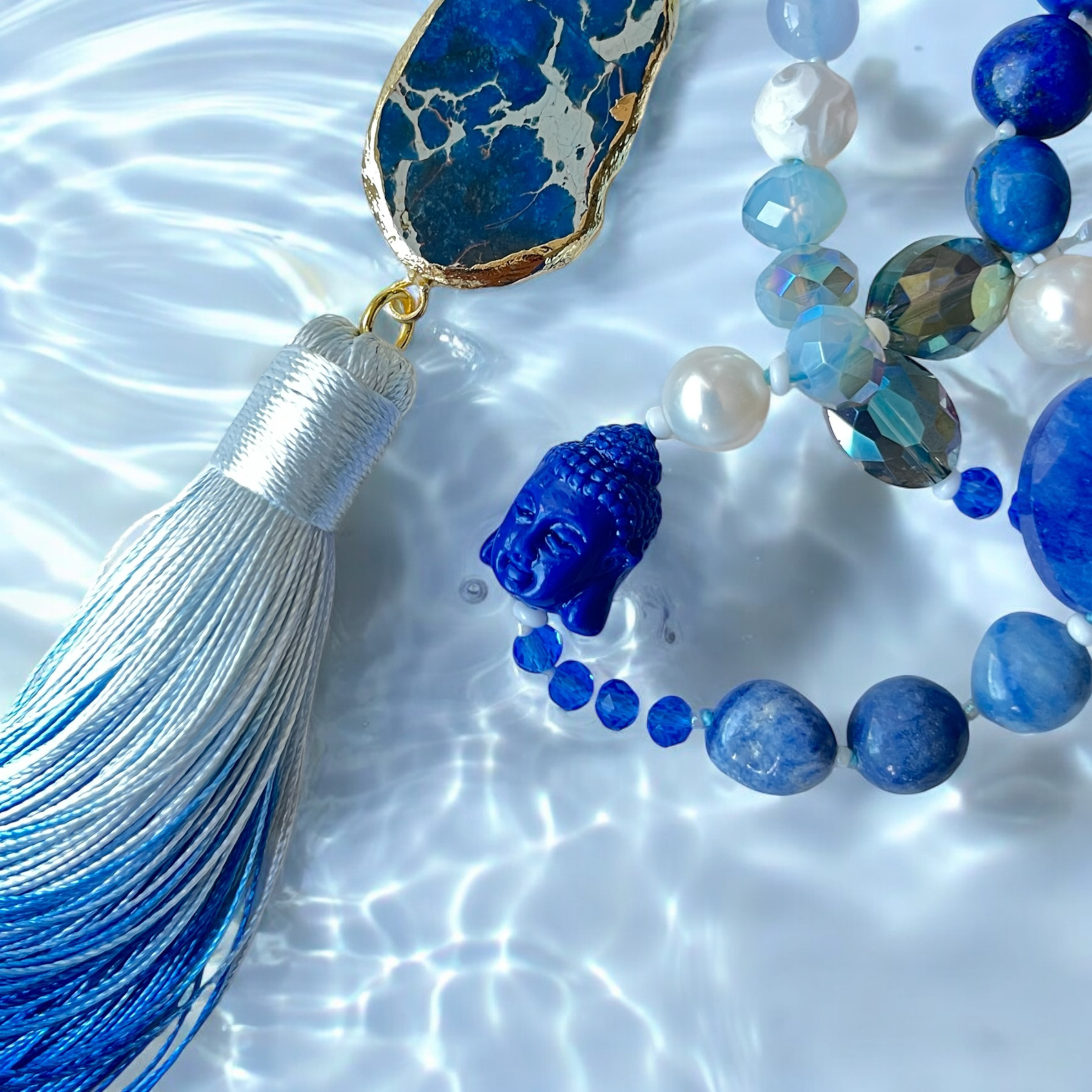 夏の海　ラピスラズリ　タッセルロングネックレス２