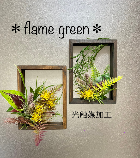 【送料無料】 ［受注制作］★光触媒加工　flame green［オーク102］★フェイクグリーン壁掛け★ウォールグリーン 1枚目の画像