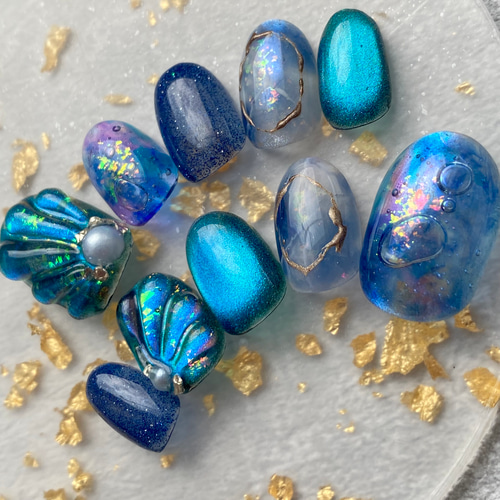 サイズオーダー】マグネットネイル バブルネイル マーメイドネイル  