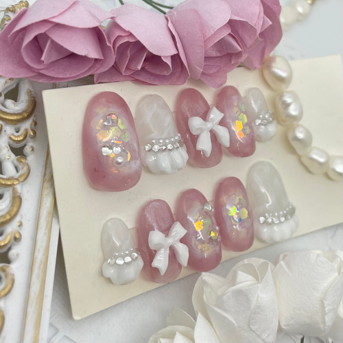 サイズオーダー♡ニュアンスホログラム×フリルネイルチップ