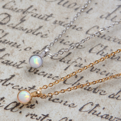 ホワイトオパールネックレス/10月誕生石 希望の石 華奢ゴールド