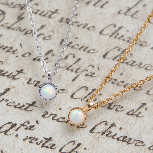 ホワイトオパールネックレス/10月誕生石 希望の石 華奢ゴールド