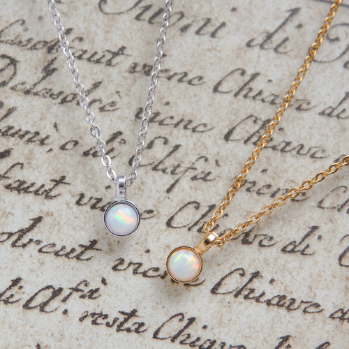 ホワイトオパールネックレス/10月誕生石 希望の石 華奢ゴールド