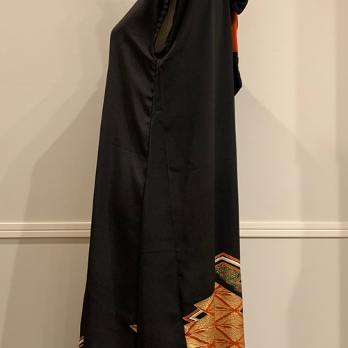 新作＊黒留袖の着物リメイク＊リボン付きワンピースドレス  