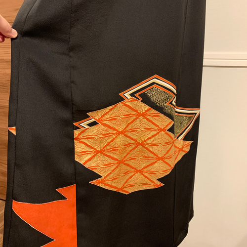 新作＊黒留袖の着物リメイク＊リボン付きワンピースドレス  