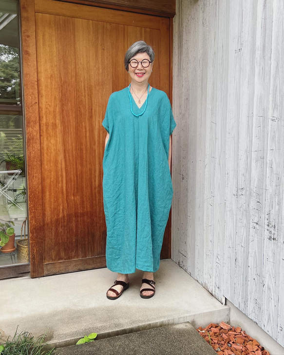 受注品】新色ターコイズの幸せな半袖四角ワンピース ワンピース