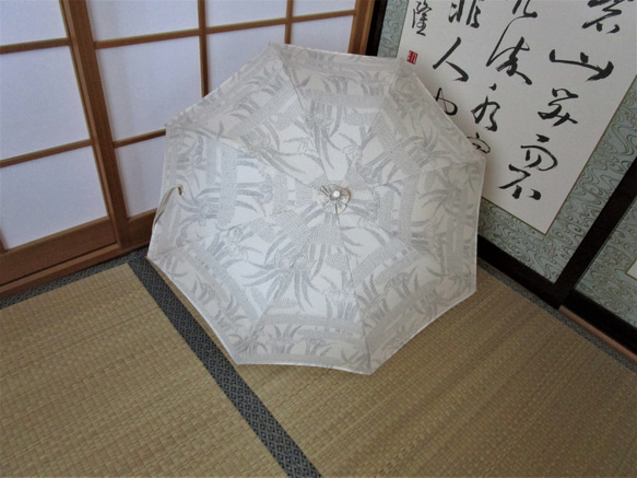 手織り・真綿紬の日傘（傘袋付き） 1枚目の画像