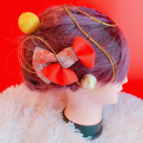 成人式髪飾り☆結婚式髪飾り☆畳縁☆リボン☆お祭り髪飾り☆成人式  