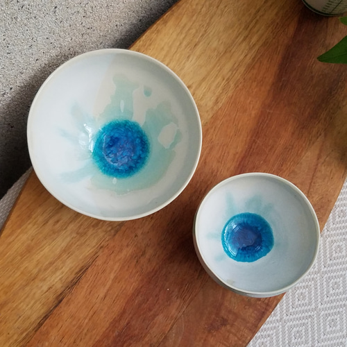 ☆お茶碗と湯呑みセット☆美濃磁器 【海の椀・白波】かき氷ボウルと