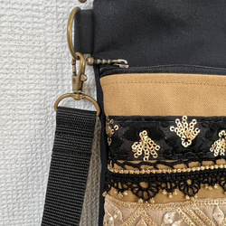刺繍リボンを使用したサコッシュ　グリーン　ゴールド　ショルダーバッグ　akaneko 　 4枚目の画像
