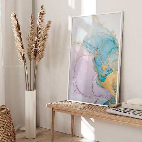 アートポスター マーブルアート ターコイズブルーとゴールドの抽象