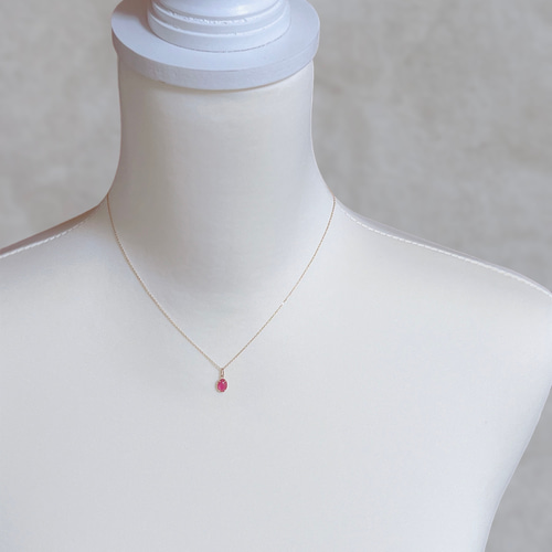 mille-】 K10 ルビー ミル打ちネックレス 天然石 miniペンダン