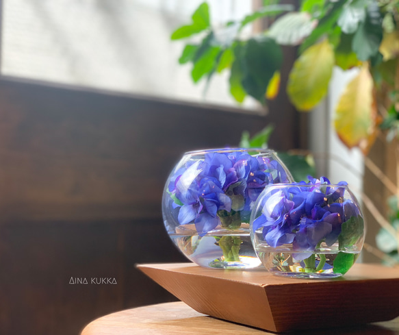 [紫陽花のガラスボールアレンジ]Mサイズ/カラー4種/アーティフィシャルフラワー 6枚目の画像