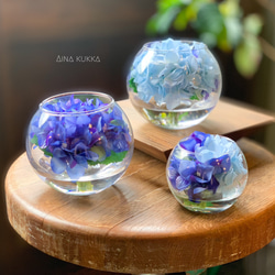 [紫陽花のガラスボールアレンジ]Mサイズ/カラー4種/アーティフィシャルフラワー 4枚目の画像