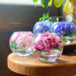 [紫陽花のガラスボールアレンジ]Mサイズ/カラー4種/アーティフィシャルフラワー 3枚目の画像