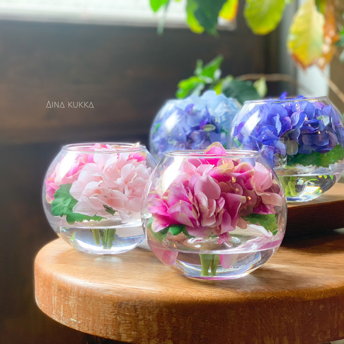 紫陽花のガラスボールアレンジ]Mサイズ/カラー4種/アーティフィシャル