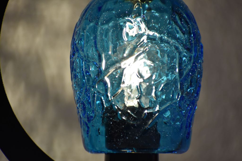 ◆送料無料◆吹きガラス卓上ランプ　鉄スタンド（ミニ）【アイスカット　スカイ】