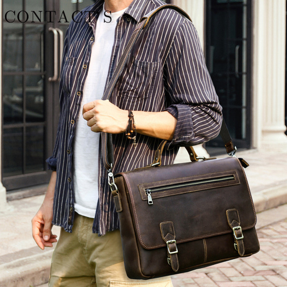 レザービジネスブリーフケースショルダーメッセンジャーバッグ