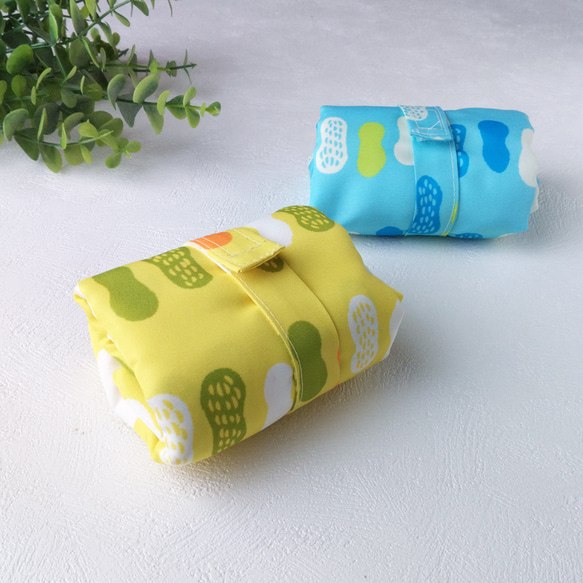 撥水買い物バッグ エコバッグ ピーナッツ黄色　オリジナルテキスタイル 3枚目の画像