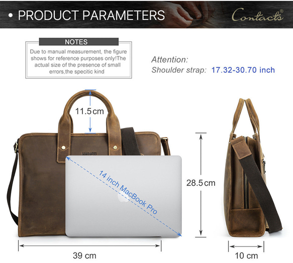 ビジネスブリーフバッグ ノートパソコンハンドバッグ 本革レザー メンズ バッグ ななめ ショルダーバッグ 斜めがけバッグ 7枚目の画像