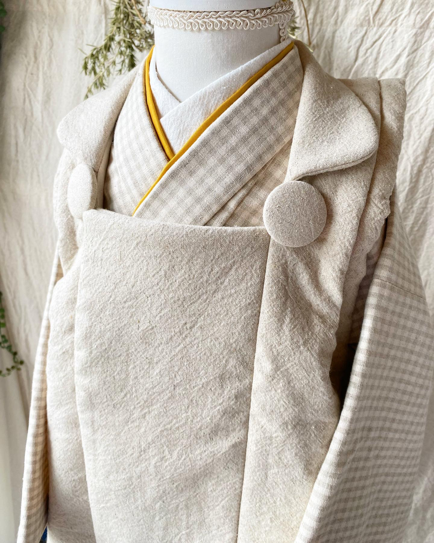七五三用着物 ベージュギンガムチェック 子供服 cocoawaffle 通販 直売