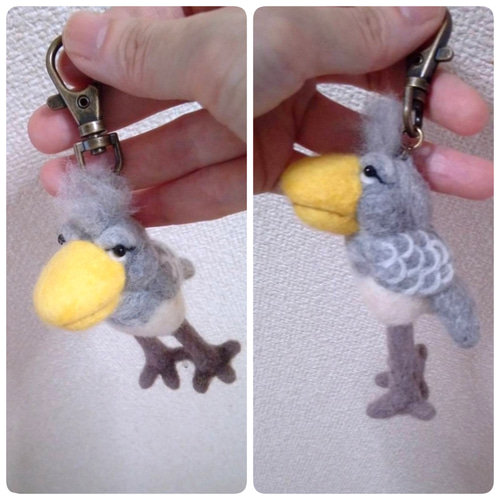 ハシビロコウ＊羊毛フェルト刺繍＊キーホルダー