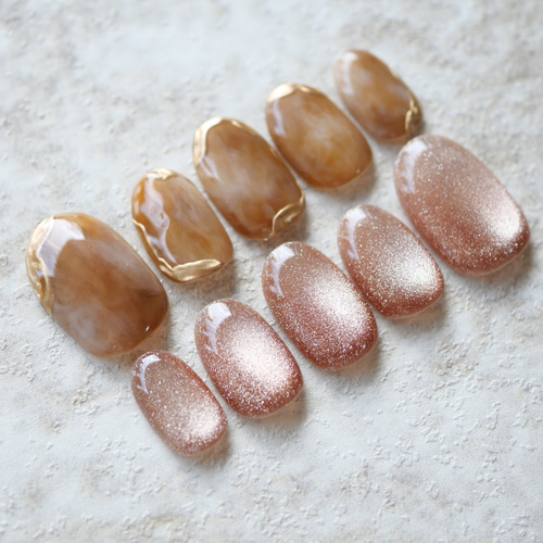 オレンジ×ブラウンのもやもやニュアンス×マグネットネイル◇ネイル  